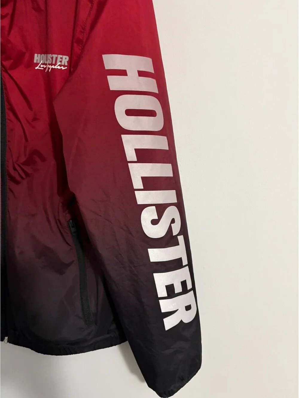 Hollister Fleece Lined Hooded Logo Sport Jacket Red-to-Black Ombre Two Tone XS